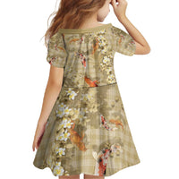 Beige Palaka Hawaiian And Japanese Family Matching Mermaid Dress and Hawaiian Shirt Sakura Lei With Koi Fish DT05 - Polynesian Pride