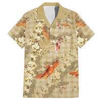 Beige Palaka Hawaiian And Japanese Family Matching Mermaid Dress and Hawaiian Shirt Sakura Lei With Koi Fish DT05 Dad's Shirt - Short Sleeve Beige - Polynesian Pride