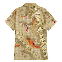 Beige Palaka Hawaiian And Japanese Family Matching Mermaid Dress and Hawaiian Shirt Sakura Lei With Koi Fish - Polynesian Pride