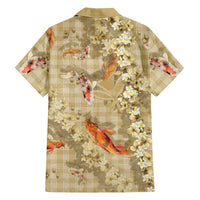 Beige Palaka Hawaiian And Japanese Family Matching Short Sleeve Bodycon Dress and Hawaiian Shirt Sakura Lei With Koi Fish DT05 - Polynesian Pride