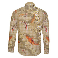 Beige Palaka Hawaiian And Japanese Family Matching Tank Maxi Dress and Hawaiian Shirt Sakura Lei With Koi Fish DT05 - Polynesian Pride