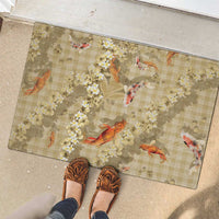 Beige Palaka Hawaiian And Japanese Rubber Doormat Sakura Lei With Koi Fish - Polynesian Pride