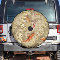 Beige Palaka Hawaiian And Japanese Spare Tire Cover Sakura Lei With Koi Fish - Polynesian Pride