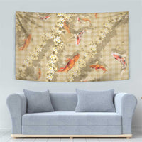 Beige Palaka Hawaiian And Japanese Tapestry Sakura Lei With Koi Fish - Polynesian Pride