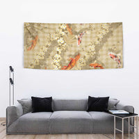 Beige Palaka Hawaiian And Japanese Tapestry Sakura Lei With Koi Fish - Polynesian Pride