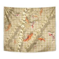 Beige Palaka Hawaiian And Japanese Tapestry Sakura Lei With Koi Fish - Polynesian Pride