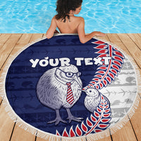 Personalised New Zealand Father's Day Beach Blanket Daddy Kiwi Bird Silver Ferns