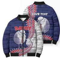 Personalised New Zealand Father's Day Bomber Puffer Jacket Daddy Kiwi Bird Silver Ferns