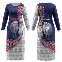 Personalised New Zealand Father's Day Couples Matching Long Sleeve Bodycon Dress and Hawaiian Shirt Daddy Kiwi Bird Silver Ferns