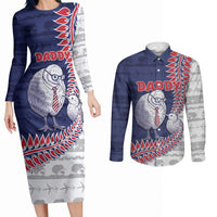 Personalised New Zealand Father's Day Couples Matching Long Sleeve Bodycon Dress and Long Sleeve Button Shirt Daddy Kiwi Bird Silver Ferns