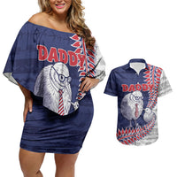 Personalised New Zealand Father's Day Couples Matching Off Shoulder Short Dress and Hawaiian Shirt Daddy Kiwi Bird Silver Ferns