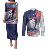 Personalised New Zealand Father's Day Couples Matching Puletasi and Long Sleeve Button Shirt Daddy Kiwi Bird Silver Ferns