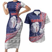 Personalised New Zealand Father's Day Couples Matching Short Sleeve Bodycon Dress and Hawaiian Shirt Daddy Kiwi Bird Silver Ferns