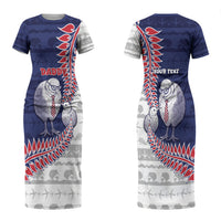 Personalised New Zealand Father's Day Couples Matching Short Sleeve Bodycon Dress and Long Sleeve Button Shirt Daddy Kiwi Bird Silver Ferns