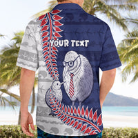 Personalised New Zealand Father's Day Hawaiian Shirt Daddy Kiwi Bird Silver Ferns