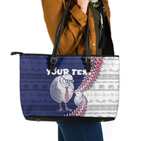 Personalised New Zealand Father's Day Leather Tote Bag Daddy Kiwi Bird Silver Ferns