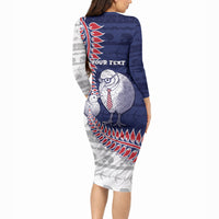 Personalised New Zealand Father's Day Long Sleeve Bodycon Dress Daddy Kiwi Bird Silver Ferns