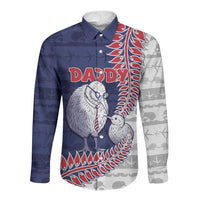 Personalised New Zealand Father's Day Long Sleeve Button Shirt Daddy Kiwi Bird Silver Ferns
