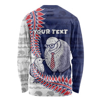 Personalised New Zealand Father's Day Long Sleeve Shirt Daddy Kiwi Bird Silver Ferns