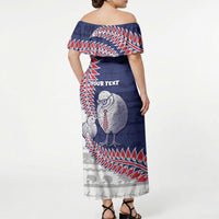Personalised New Zealand Father's Day Off Shoulder Maxi Dress Daddy Kiwi Bird Silver Ferns