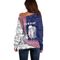 Personalised New Zealand Father's Day Off Shoulder Sweater Daddy Kiwi Bird Silver Ferns