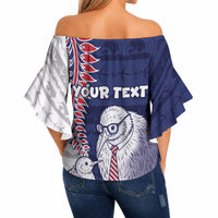 Personalised New Zealand Father's Day Off Shoulder Wrap Waist Top Daddy Kiwi Bird Silver Ferns