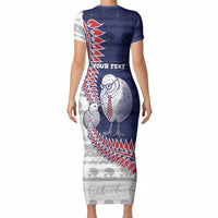 Personalised New Zealand Father's Day Short Sleeve Bodycon Dress Daddy Kiwi Bird Silver Ferns