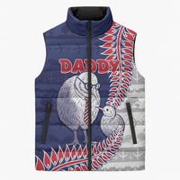 Personalised New Zealand Father's Day Sleeveless Puffer Jacket Daddy Kiwi Bird Silver Ferns