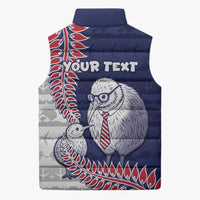 Personalised New Zealand Father's Day Sleeveless Puffer Jacket Daddy Kiwi Bird Silver Ferns