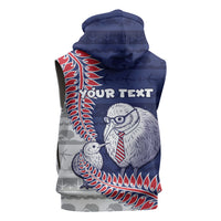 Personalised New Zealand Father's Day Sleeveless Zip Hoodie Daddy Kiwi Bird Silver Ferns