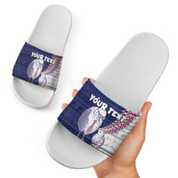 Personalised New Zealand Father's Day Slide Sandals Daddy Kiwi Bird Silver Ferns