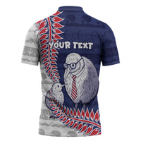 Personalised New Zealand Father's Day Zipper Polo Shirt Daddy Kiwi Bird Silver Ferns