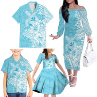 Hawaii Kanaka Maoli Family Matching Off The Shoulder Long Sleeve Dress and Hawaiian Shirt Polynesian Turtle Tattoo