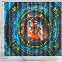 3D Illusion Nightmarchers Halloween Shower Curtain Hawaiian Warrior Spirit Lava Portal