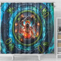 3D Illusion Nightmarchers Halloween Shower Curtain Hawaiian Warrior Spirit Lava Portal