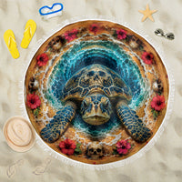 3D Illusion Honu Halloween Beach Blanket Hawaiian Sea Turtle Skull Shell Vortex