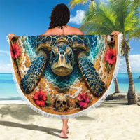3D Illusion Honu Halloween Beach Blanket Hawaiian Sea Turtle Skull Shell Vortex