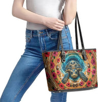 3D Illusion Honu Halloween Leather Tote Bag Hawaiian Sea Turtle Skull Shell Vortex