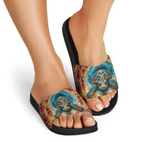 3D Illusion Honu Halloween Slide Sandals Hawaiian Sea Turtle Skull Shell Vortex