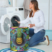 3D Illusion Pineapple Jack O Lantern Halloween Laundry Basket Tropical Spooky Fruit Monstera Swirl