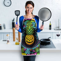 3D Illusion Pineapple Jack O Lantern Halloween Apron Tropical Spooky Fruit Monstera Swirl
