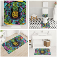 3D Illusion Pineapple Jack O Lantern Halloween Bathroom Set Tropical Spooky Fruit Monstera Swirl