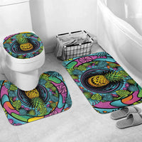 3D Illusion Pineapple Jack O Lantern Halloween Bathroom Set Tropical Spooky Fruit Monstera Swirl