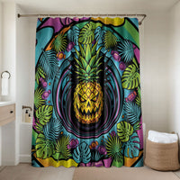 3D Illusion Pineapple Jack O Lantern Halloween Bathroom Set Tropical Spooky Fruit Monstera Swirl