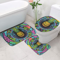 3D Illusion Pineapple Jack O Lantern Halloween Bathroom Set Tropical Spooky Fruit Monstera Swirl