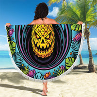 3D Illusion Pineapple Jack O Lantern Halloween Beach Blanket Tropical Spooky Fruit Monstera Swirl