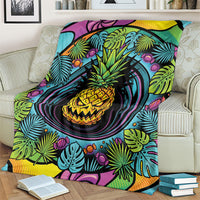 3D Illusion Pineapple Jack O Lantern Halloween Blanket Tropical Spooky Fruit Monstera Swirl