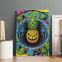 3D Illusion Pineapple Jack O Lantern Halloween Canvas Wall Art Tropical Spooky Fruit Monstera Swirl