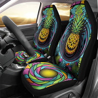 3D Illusion Pineapple Jack O Lantern Halloween Car Seat Cover Tropical Spooky Fruit Monstera Swirl