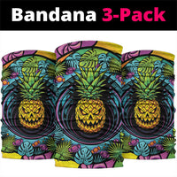 3D Illusion Pineapple Jack O Lantern Halloween Neck Gaiter Tropical Spooky Fruit Monstera Swirl